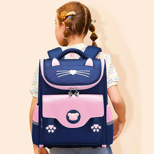 Cartable à Dos Ergonomique pour Fille Motif Chaton Rose et Bleu