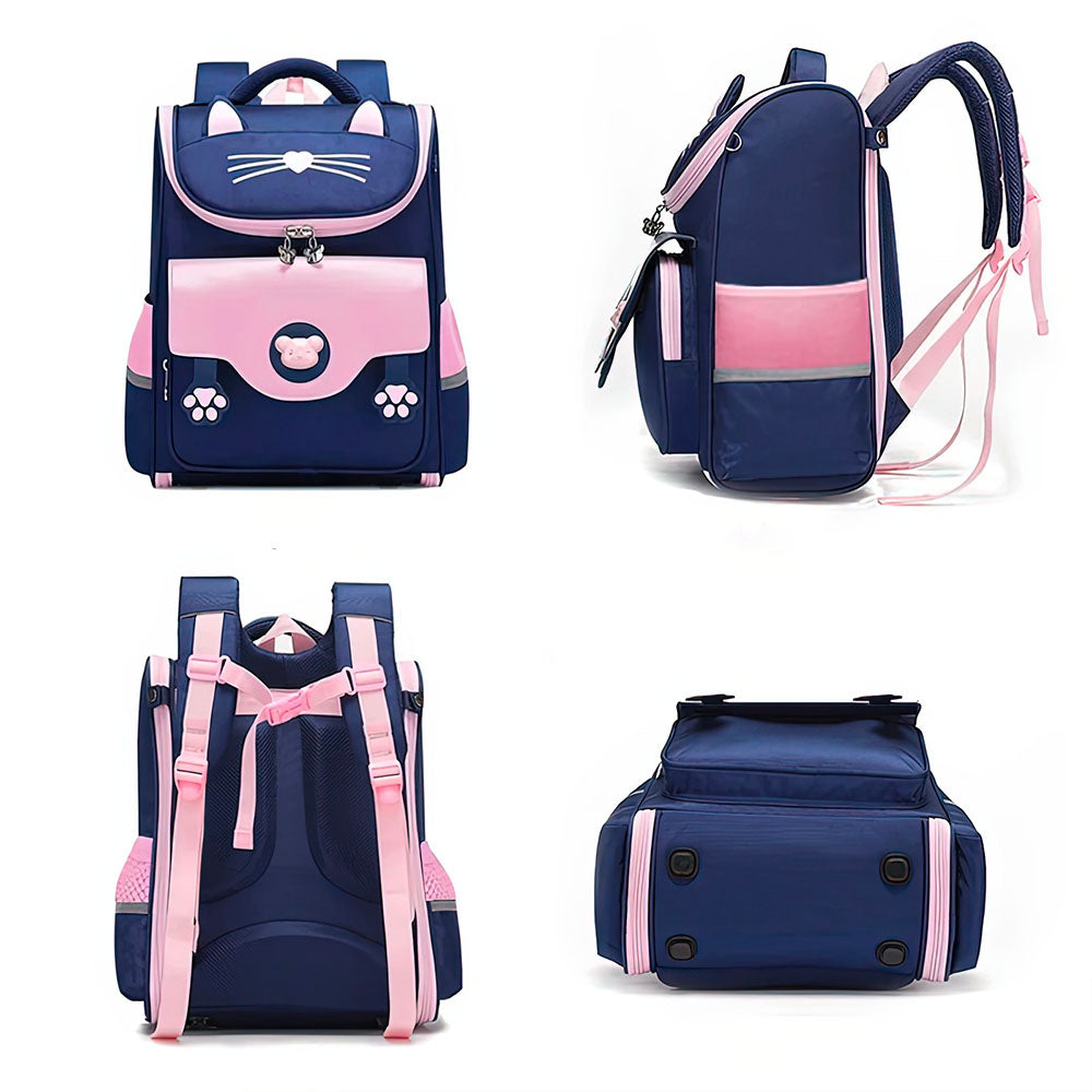 Sac à Dos Fillette Bleu et Rose Orthopédique Bretelles Rigide