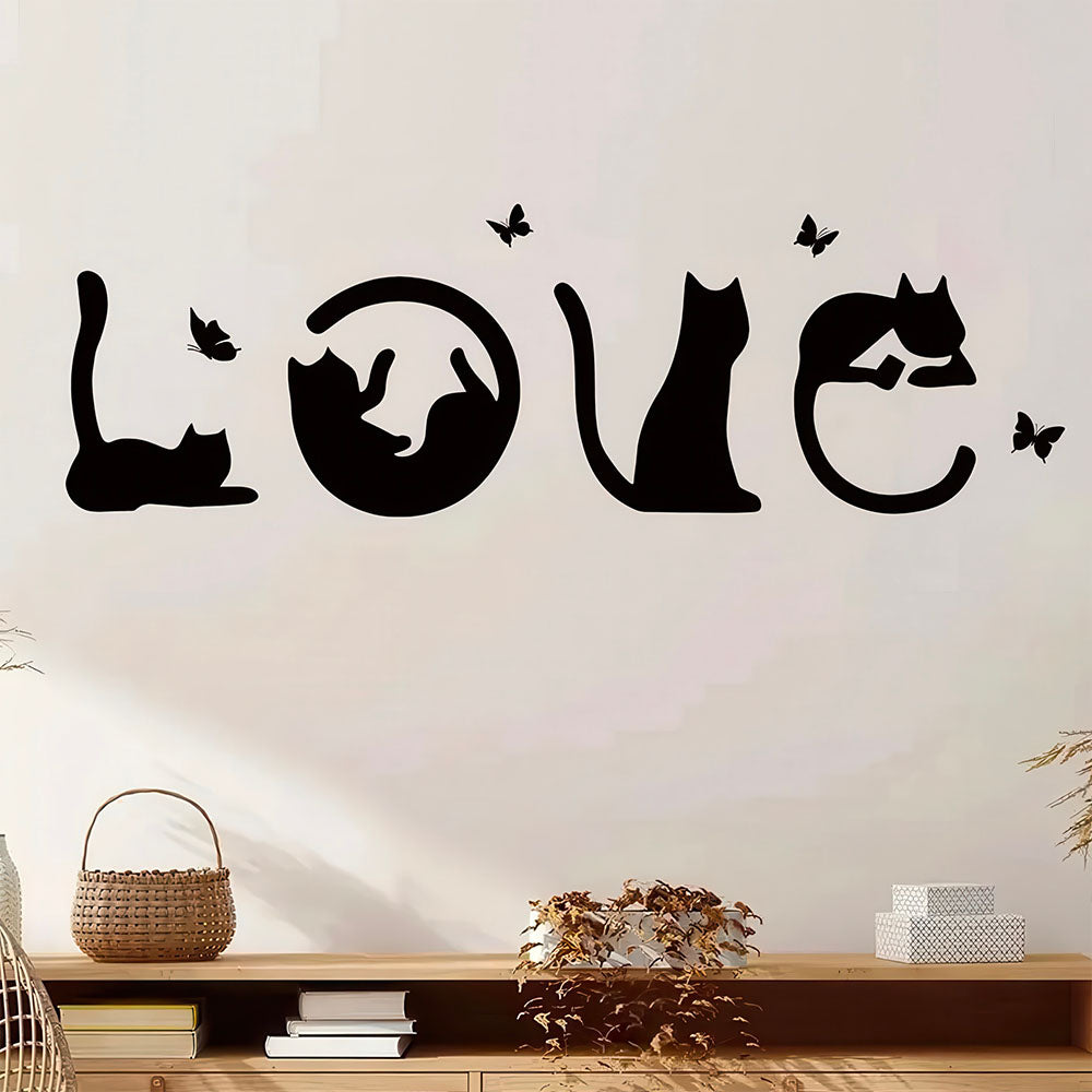 Autocollant Love Silhouettes Cats Noirs et Papillons