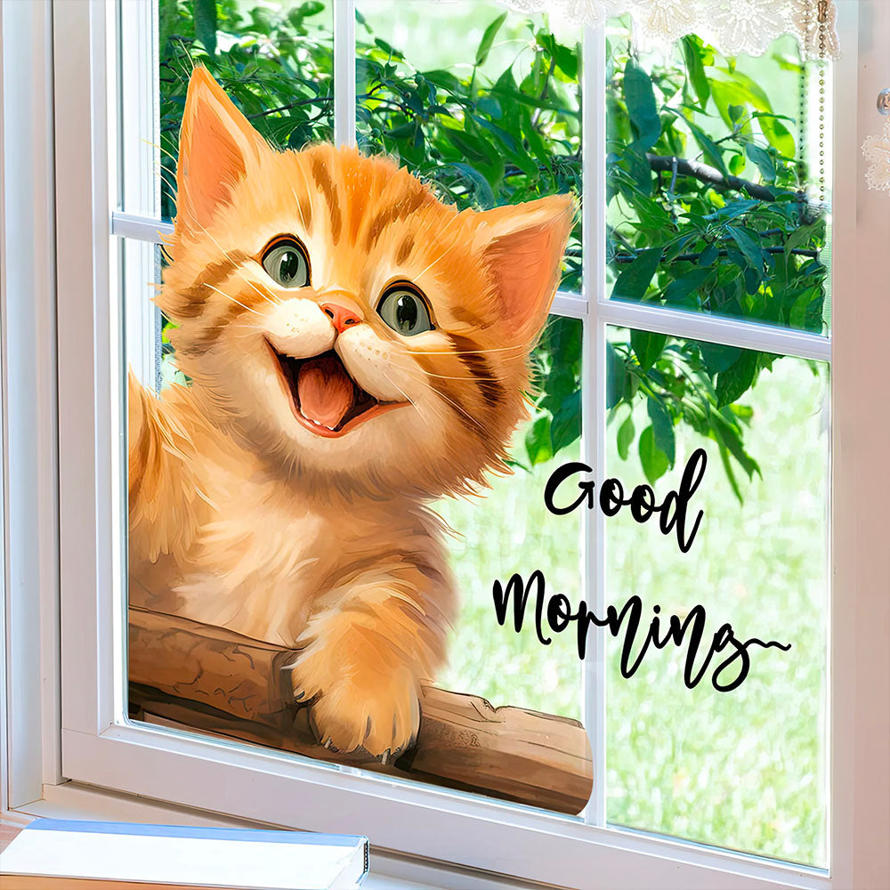 Chaton Mignon Good Morning Ludique Autocollant pour Fenêtre