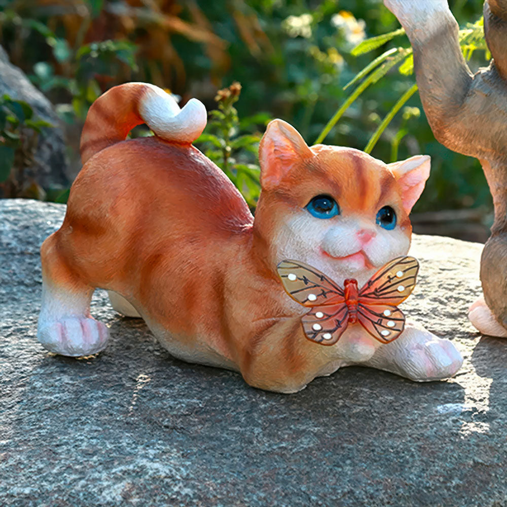 Chaton Roux Adorable  et Papillon Lampe solaire Jardin