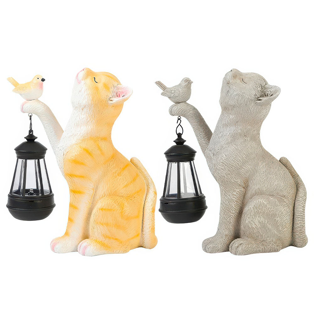 Chat Orange qui Porte une Lanterne Lampe Solaire