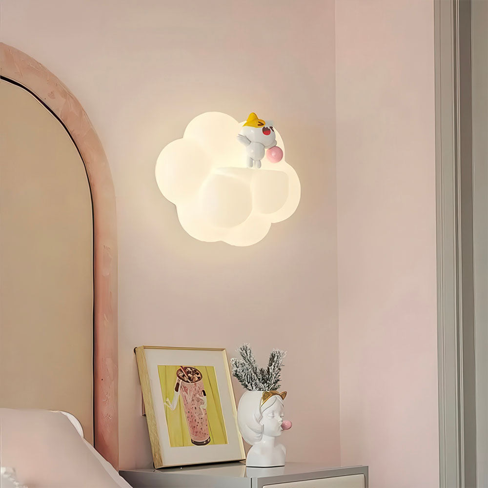 Chaton Mignon sur un Nuage Blanc Lampe Led Murale