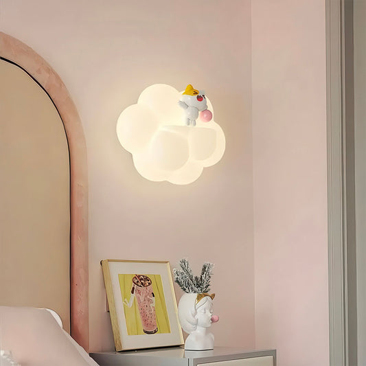 Chaton Mignon sur un Nuage Blanc Lampe Led Murale