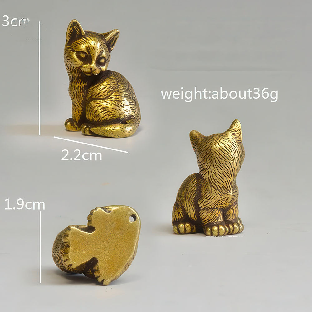Figurine en Cuivre Miniature, d'un Chat Assis, Fabrication Artisanale