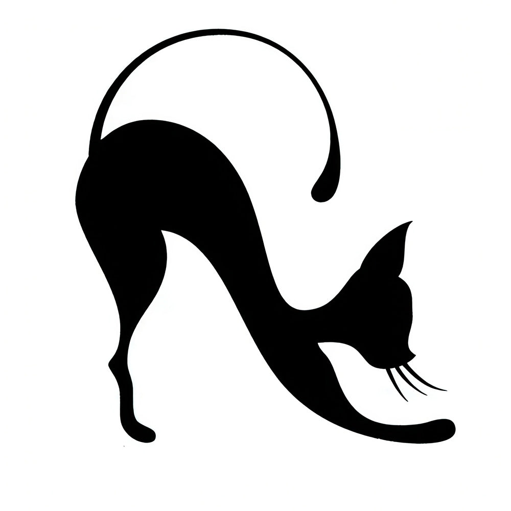 Tatouage Chat Noir Elégant Minimaliste qui s'Etire la Queue en l'Air