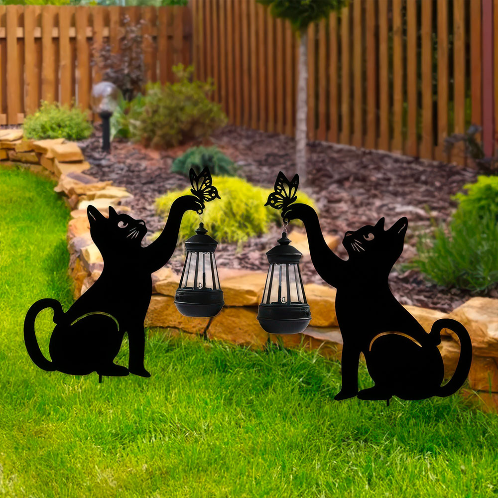 Lampe de Jardin Métal  Chat Noir