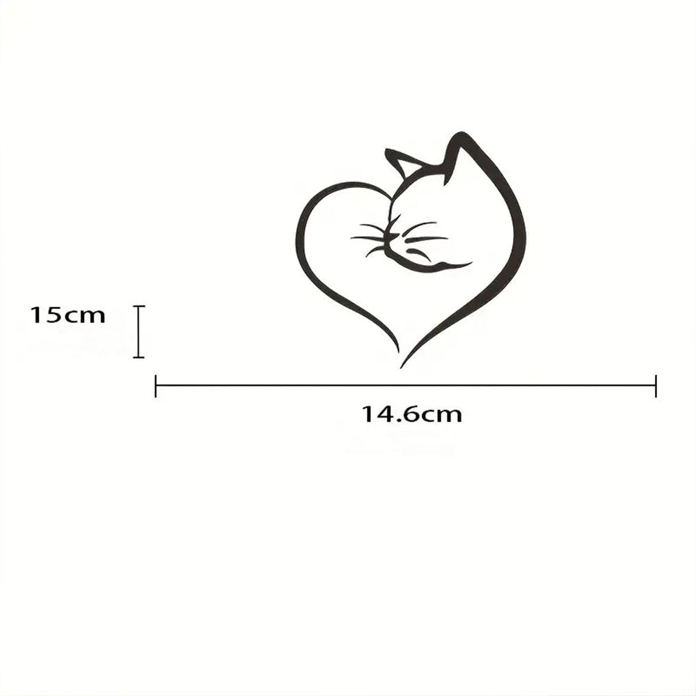 Chaton Mignon Fondu dans un Coeur Trait Crayon Noir Autocollant