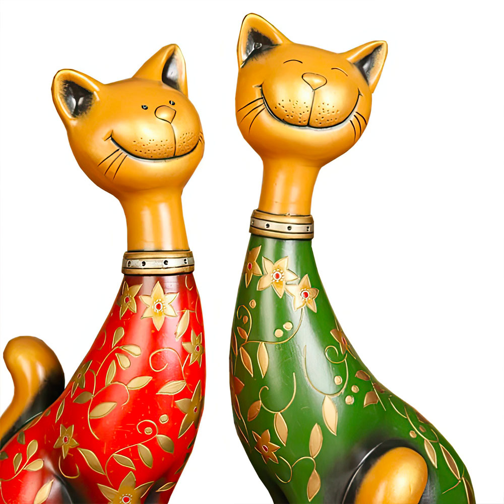 Couple de Chat Colorés en Céramique Grandes Statues