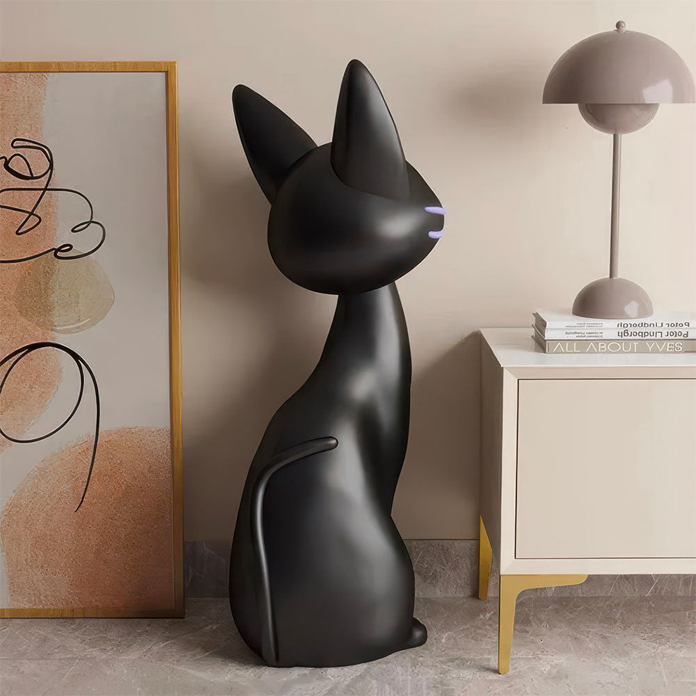 Statue Chat Noir Ludique en Résine Style Cartoon Vue de Dos