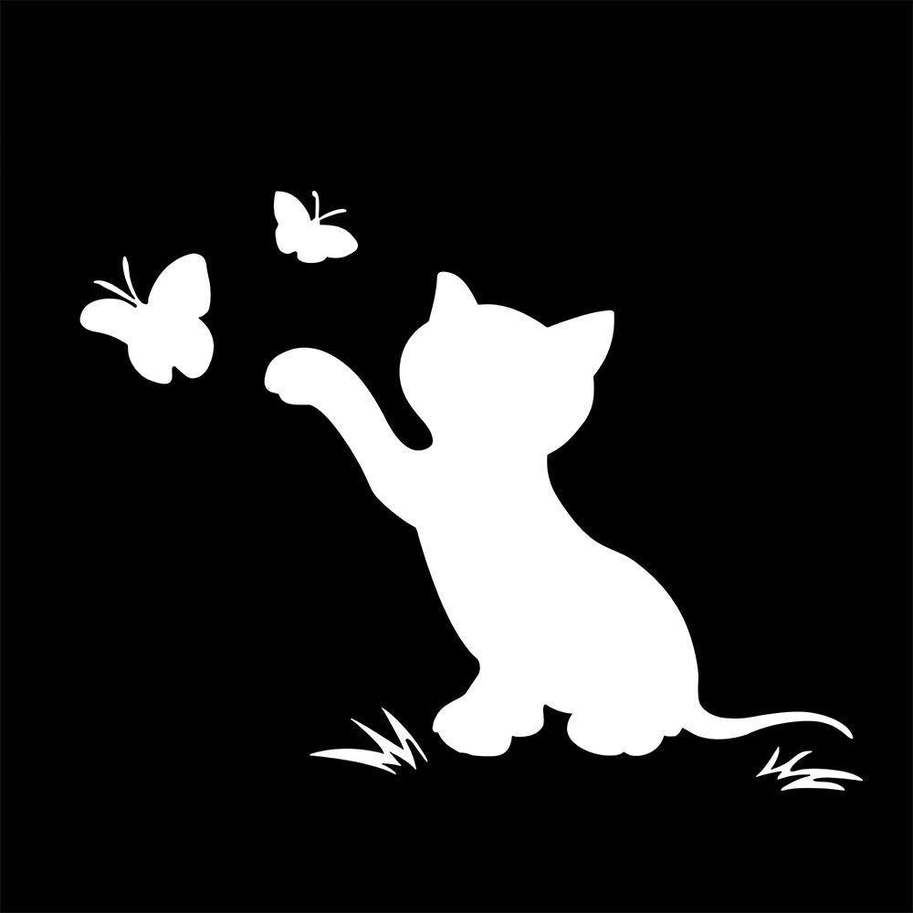 Minou Kawaii Blanc et Papillons une Patte en l'Air Autocollant