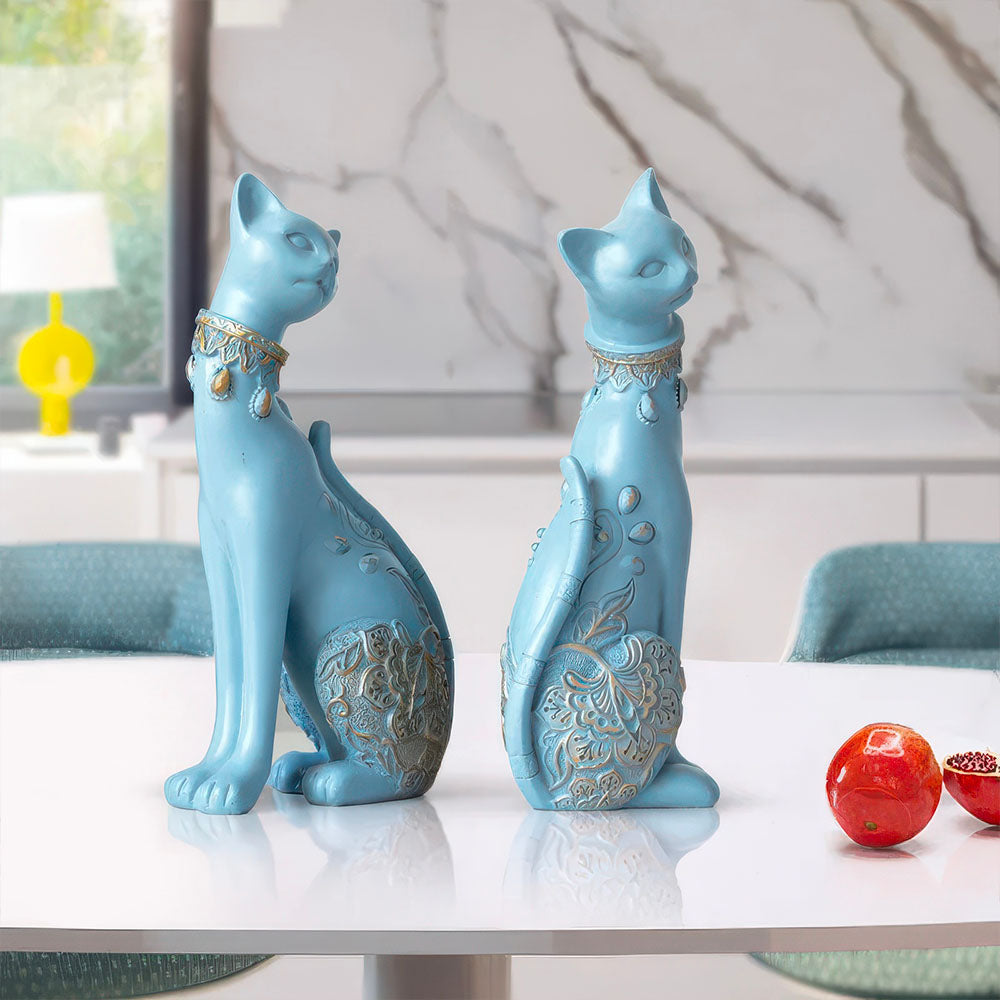 Couple Chats Stylisés Bleu Clair