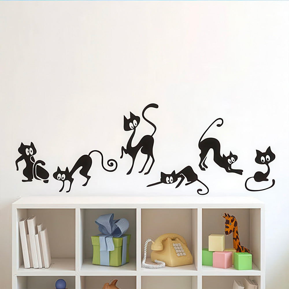 Sticker Chats Noirs qui Courent Partout Minimaliste