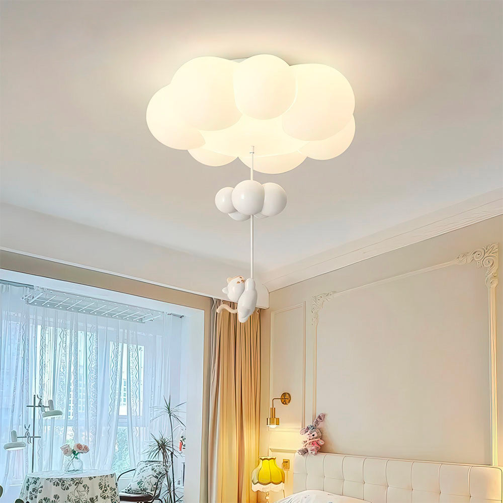 Chat suspendu à un nuage Lustre Blanc