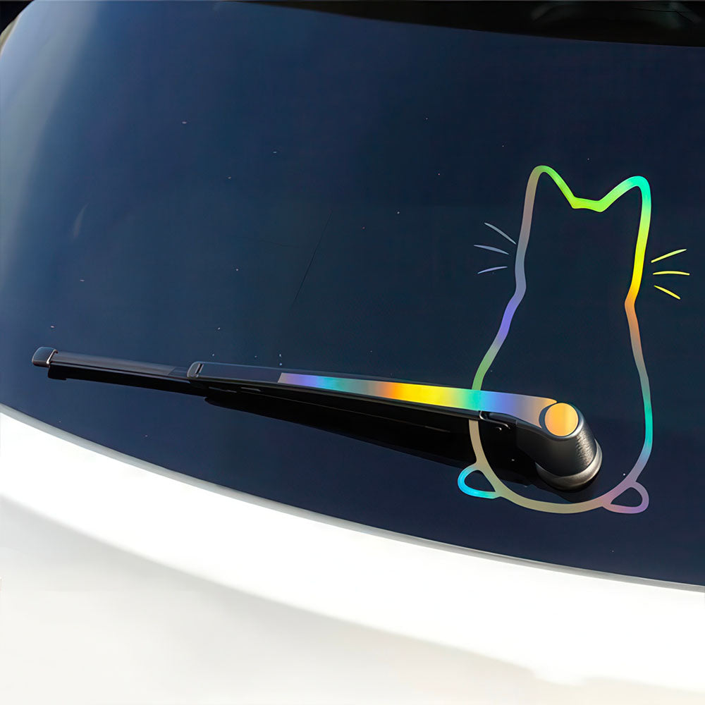 Sticker Chat Couleur Laser pour Essuie Glace de Voiture