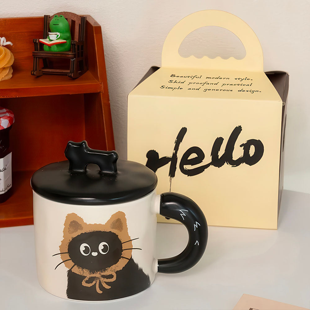 Grande Tasse Motif Chaton avec un bonnet Marron Couvercle poignet Chat