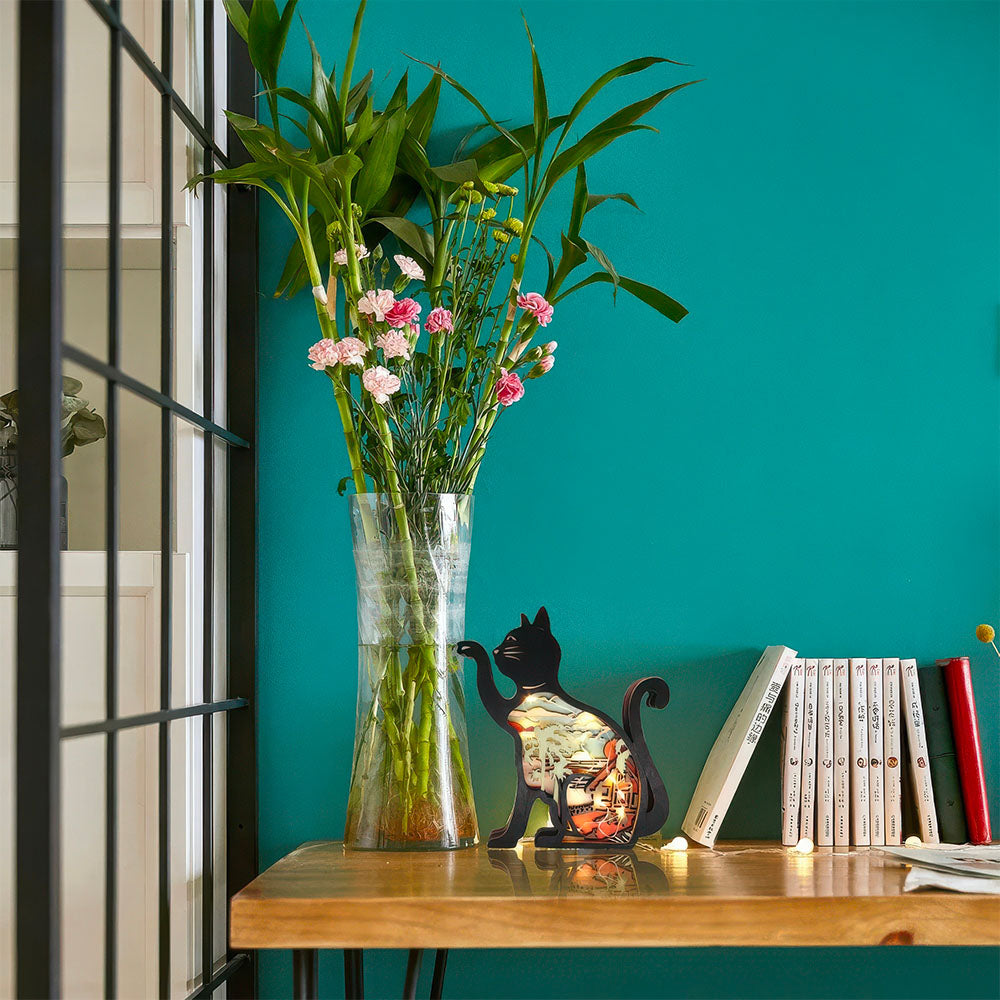 Petite Lampe Led Déco en Forme de Chat Paysage