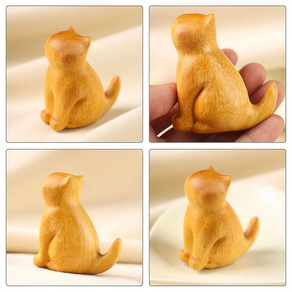 Statuette Chat en Bois Clair Style Minimaliste Grande Qualité