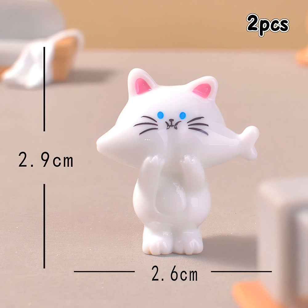 Chaton Blanc et Rose Yeux Bleus, en Résine Figurine Miniature