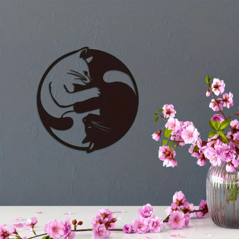 Décoration Murale Chat en Métal Ying et Yang