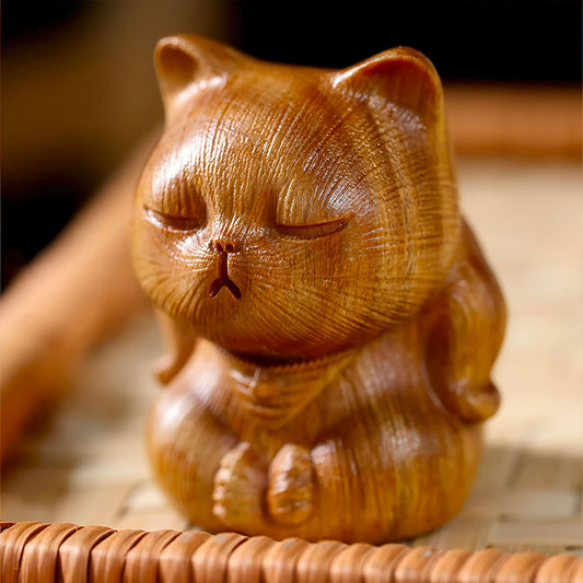 Figurine Chat Japonais Artisanale en Bois de Santal