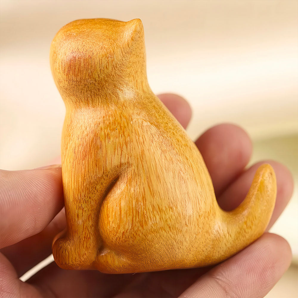 Petite Figurine Décorative Minimaliste de Chat en Bois Clair