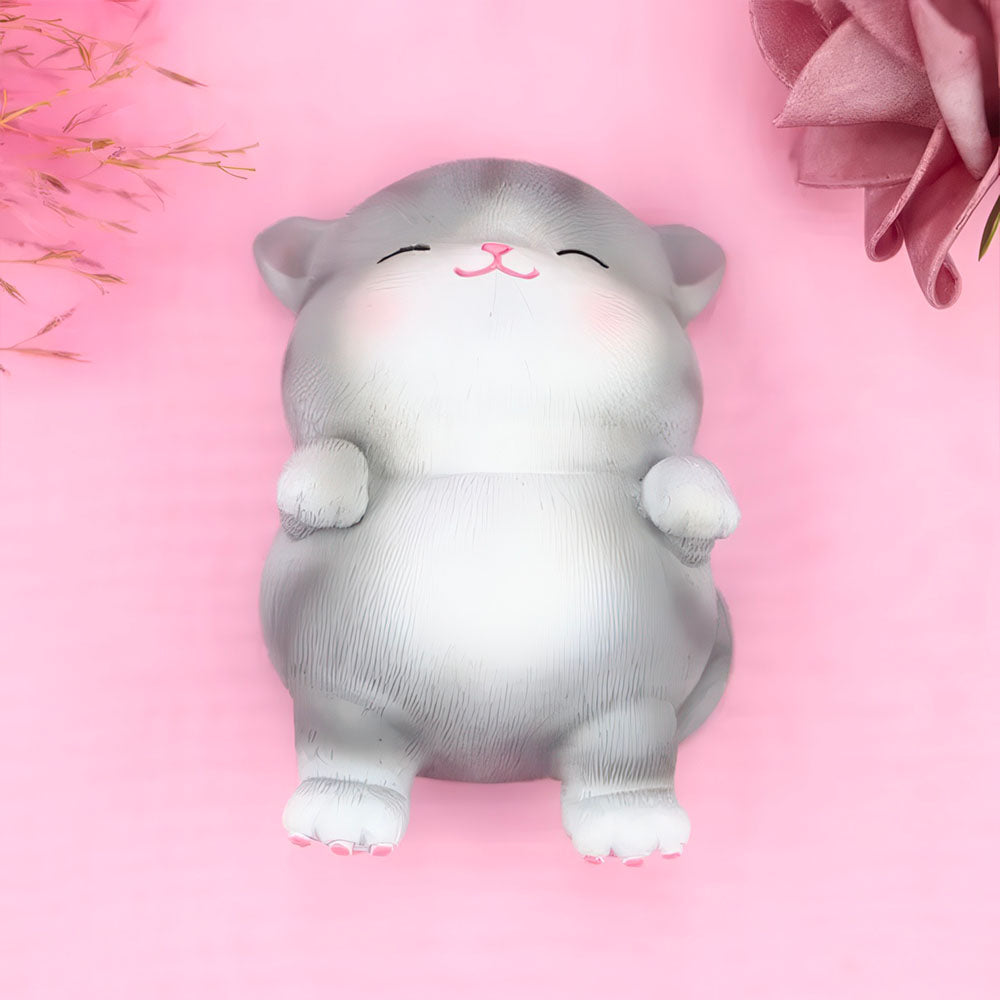 Figurine Résine Sculptée Chaton Endormi Gris et Blanc