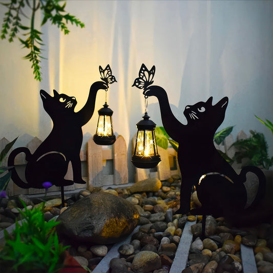 Lampe de Jardin Chat Noir et Papillon