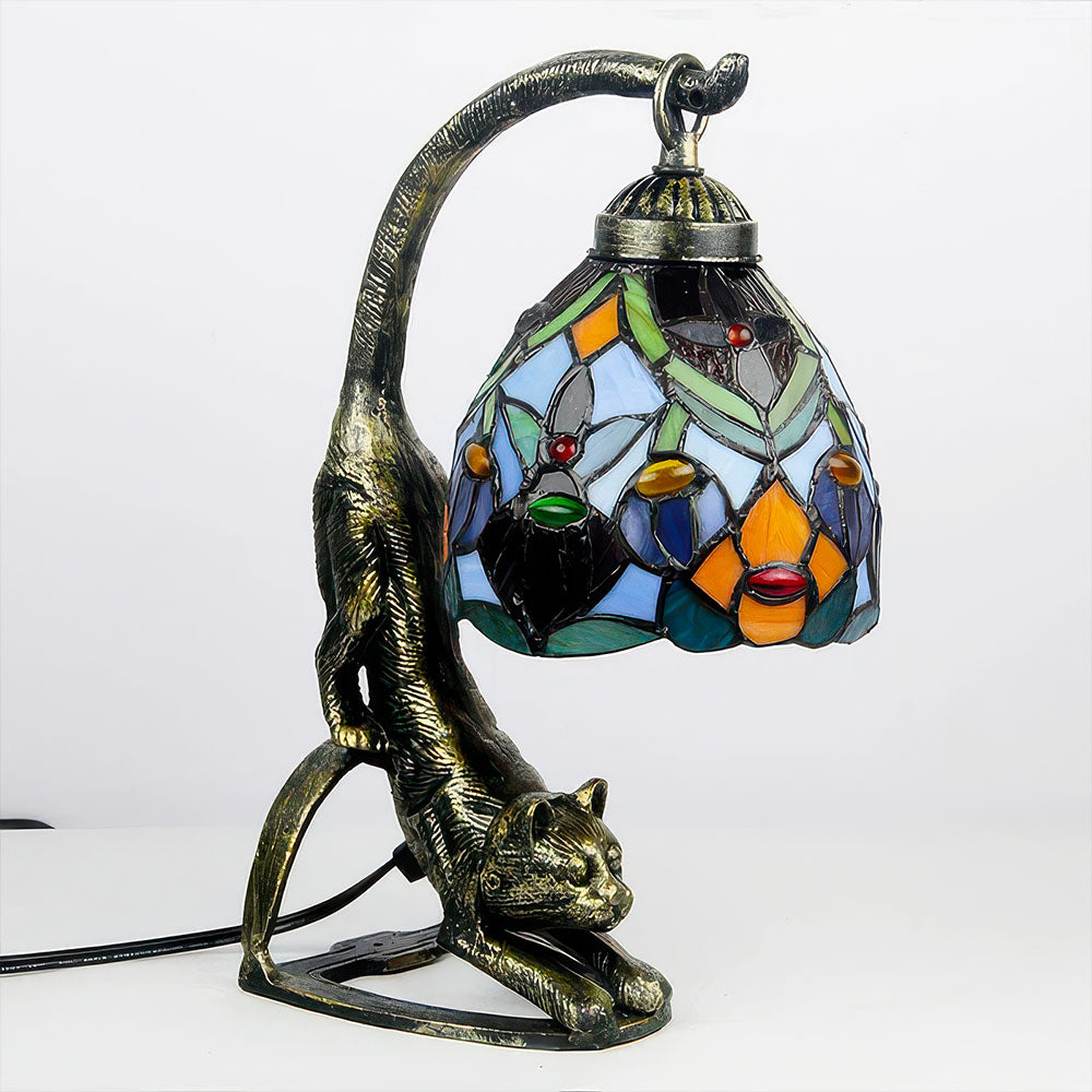 Lampe Chat Vitrail en Verre et Résine Couleur Bronze