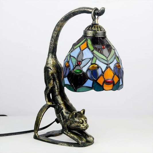 Lampe Chat Vitrail en Verre et Résine Couleur Bronze