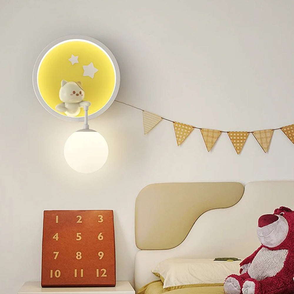 Petite lampe Veilleuse pour Chambre d'Enfant Jaune avec un Chaton