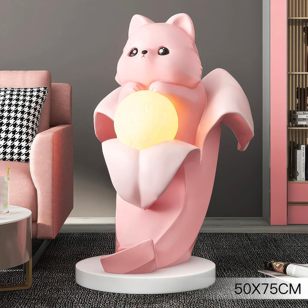 Adorable Chaton dans une Banane Grande Lampe de Sol Décorative Rose