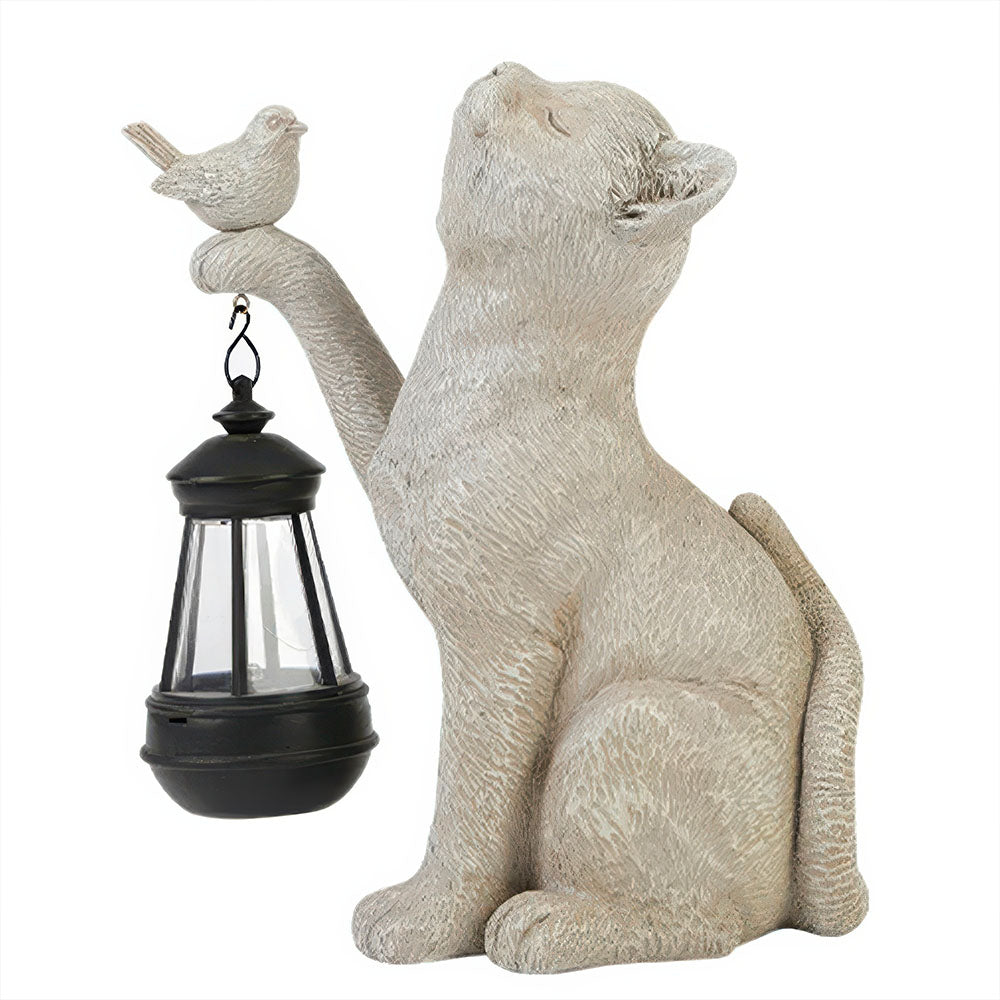 Lampe Chat Gris avec Lanterne Solaire