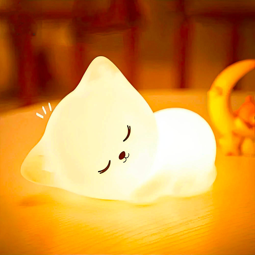 Chaton Endormi Lampe de Chevet Led