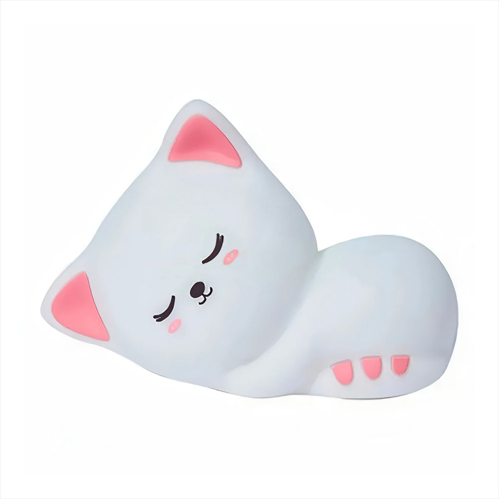 Lampe Chat Kawaii Blanc et Rose en Silicone Souple
