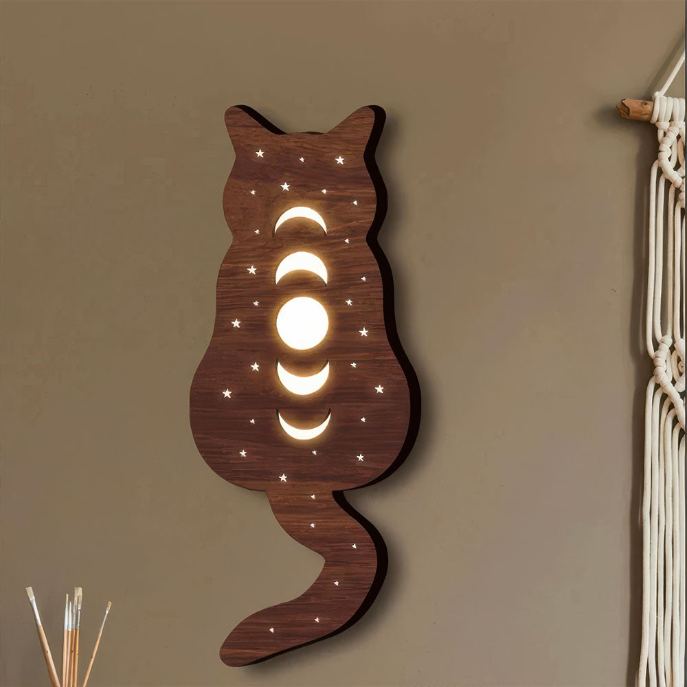 Chat en Bois Lampe Murale de Salon