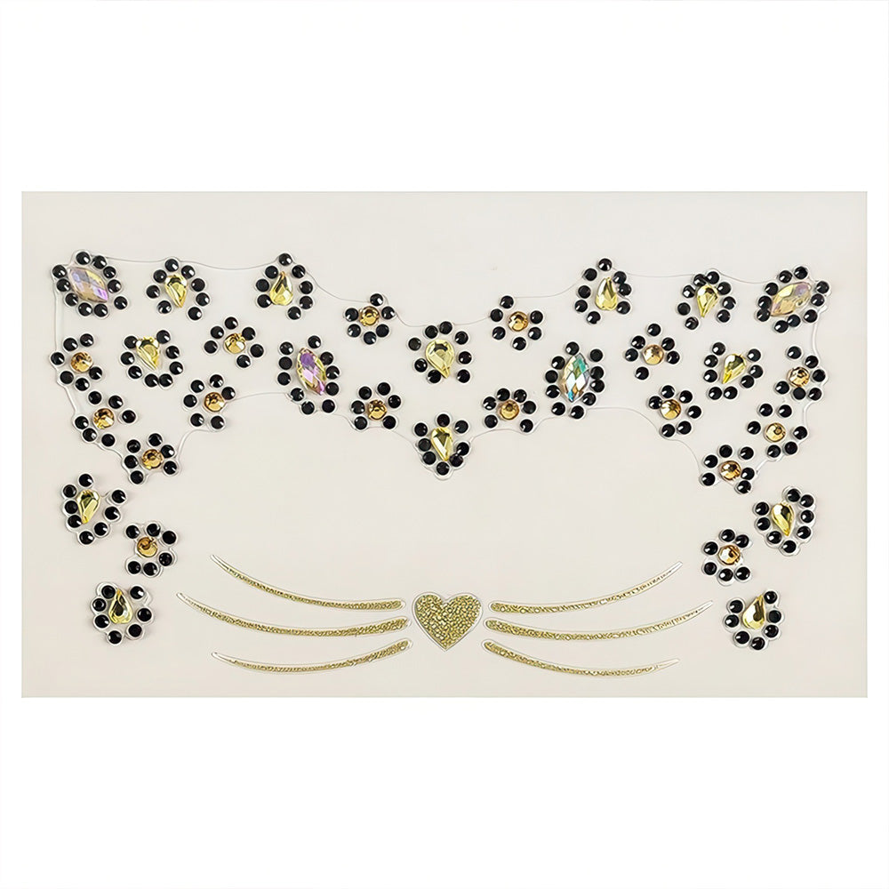 Tatouage Masque de Chat Nez et Moustaches Doré Pailleté en Strass