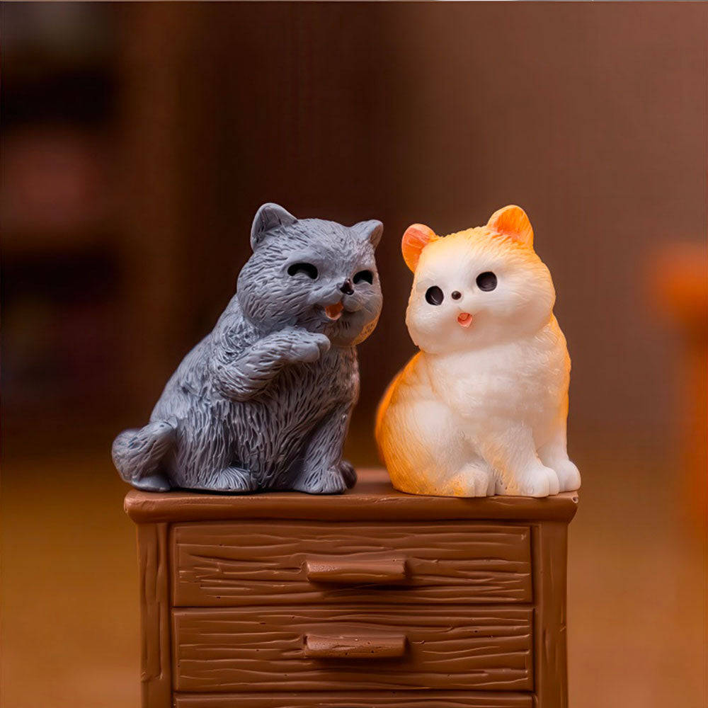 Mini Figurine Chatons Gris et Chaton Roux et Blanc en Résine