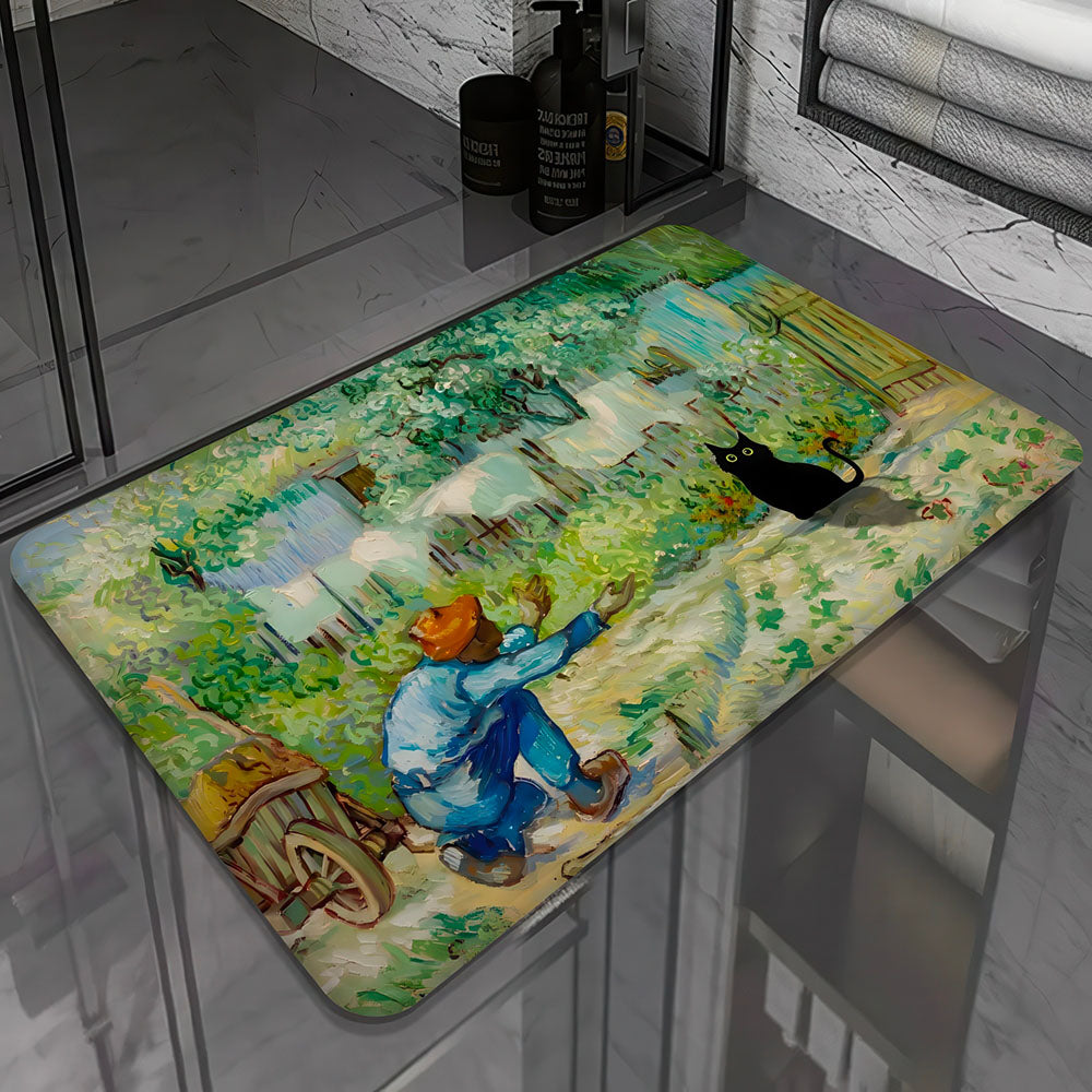 Tapis Polyvalent, Motif Jardin et Chat Noir Van Gogh
