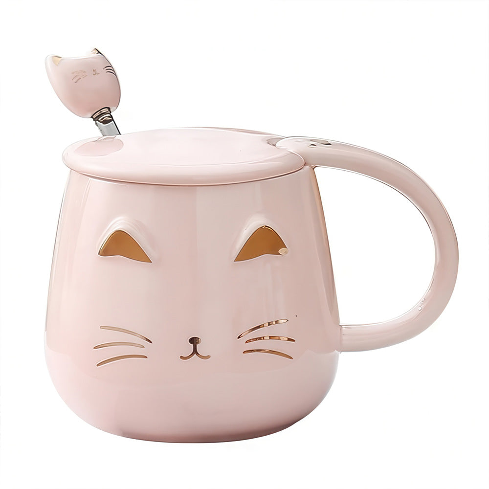 Motif Chat Doré Doré sur un Mug en Céramique Rose