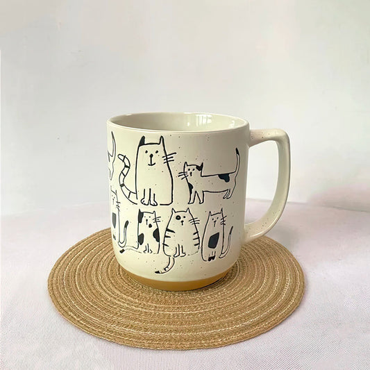 Grand Mug Motifs Chats Noirs Humoristique en Céramique Couleur Crème
