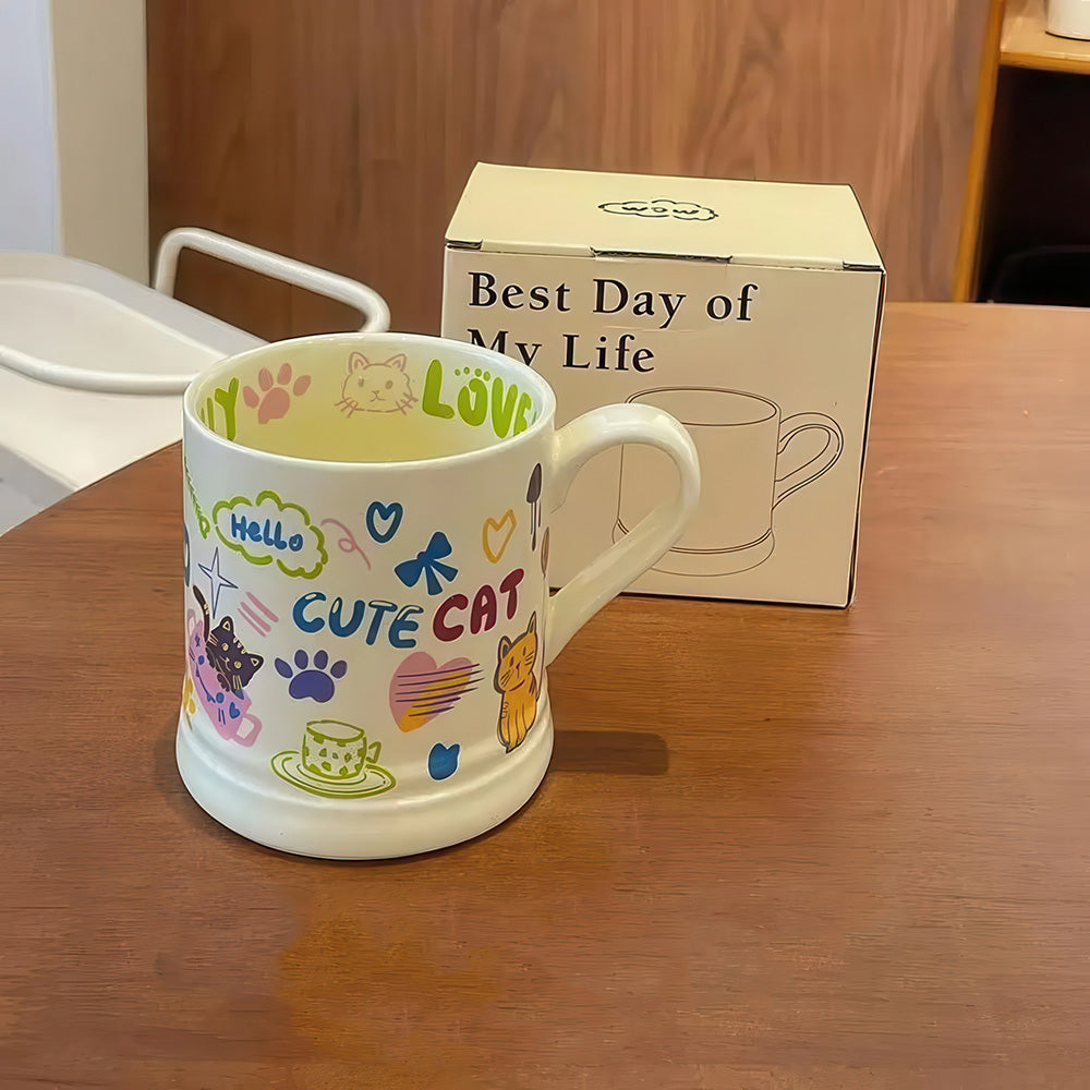 Mug Blanc Divers Dessins Variés de Chats Mignons Tout en Couleur