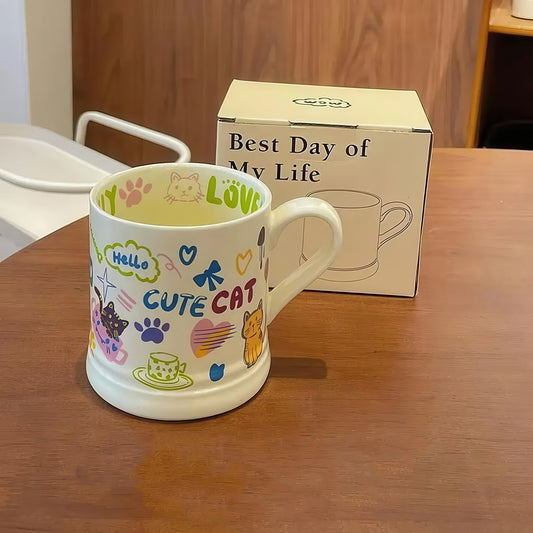 Mug Blanc Divers Dessins Variés de Chats Mignons Tout en Couleur