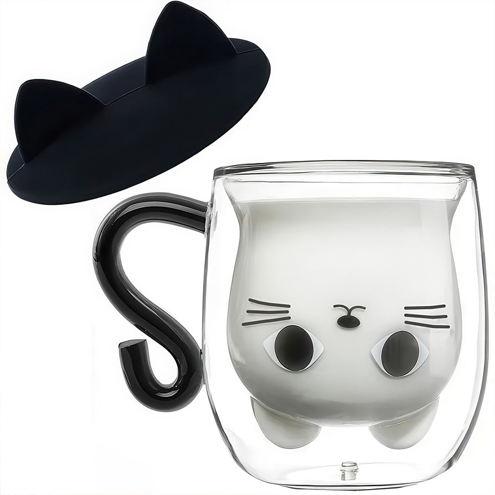 Mug Chat Poignet Queue et Couvercle Oreilles en Verre