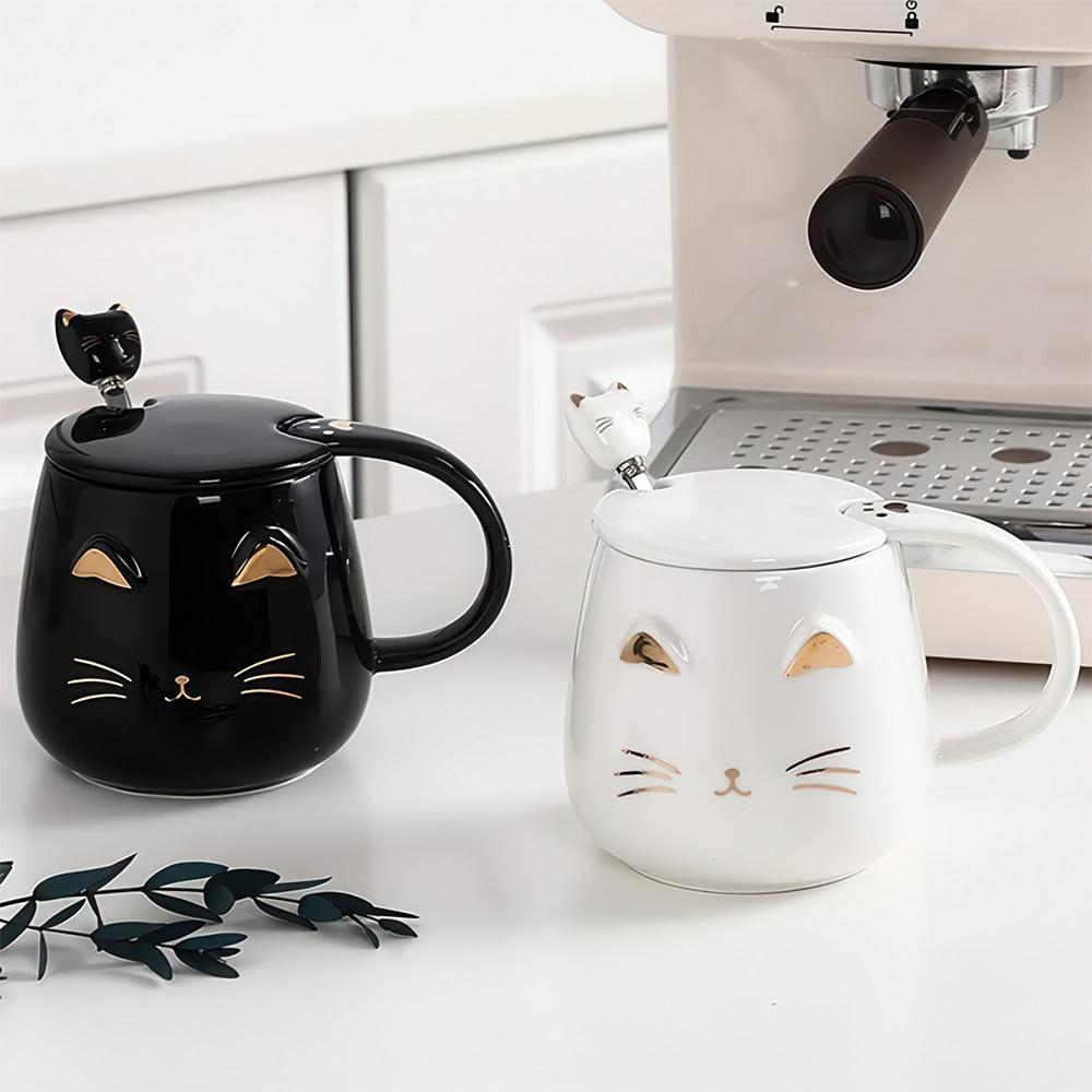 Mugs Mignon en Céramique avec Cuillère Tête de Chat