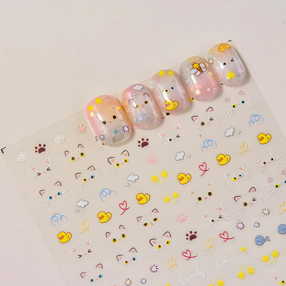 Stickers pour Ongles Chatons Mignons en Couleur Lovely Cat