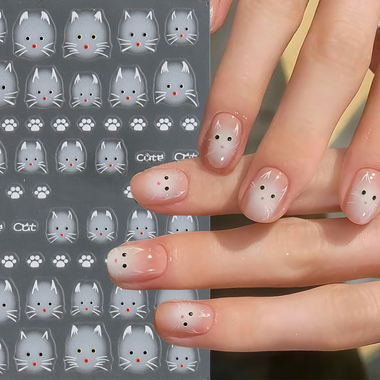 Stickers Petits Chatons Blanc Très Réaliste pour les Ongles 5D