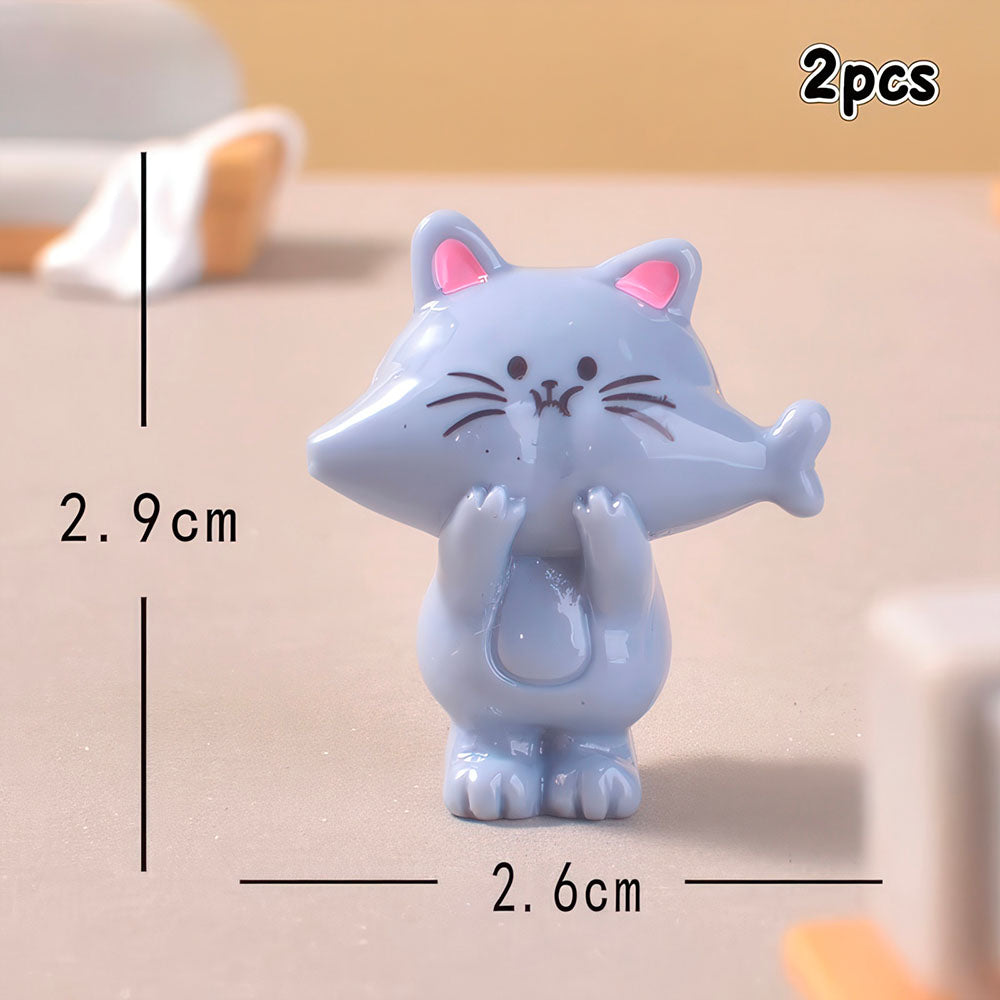 Figurine Chat qui vole un Poisson Gris et Rose en Résine