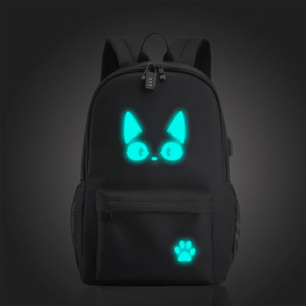 Sac à Dos Unisexe Collège Chat Noir Fluo Port USB