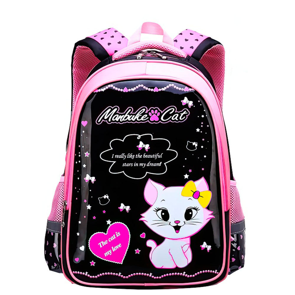 Sac à Dos Scolaire Chat pour Petite Fille Princess Cat Rose et Noir